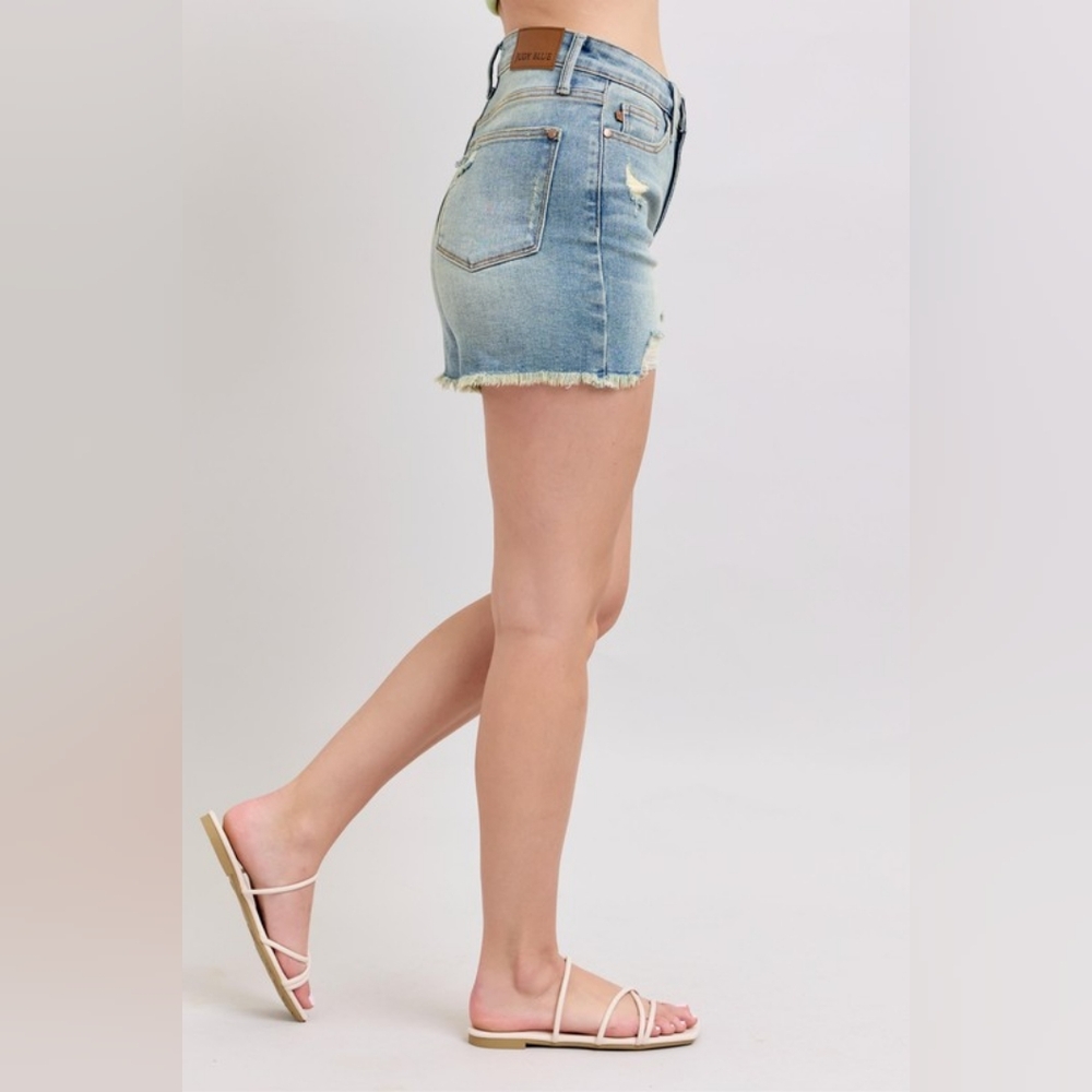 Judy Blue Full Size High Rise Washed Fly Stitch Detail and Destroy Denim Shorts - Picture 4 of 16